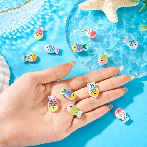 Cheriswelry 12Pcs Fish Lampwork Glass Beads Cute Fish Print Loose Spacer Beads Ocean Animal Bead 20x13mm for DIY Bracelet Necklace Earring Jewelry Making - color: 6 Color