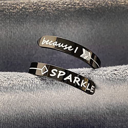Opening Black Keep Going ring Stainless Steel Adjustable Never give up Jewelry Inspirational Opening Stacking Cute Hiphop Band - style: Because I f SPARKLE