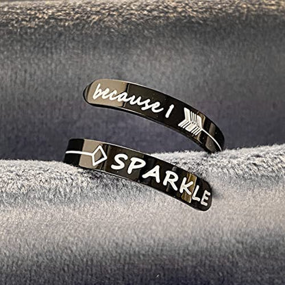 Opening Black Keep Going ring Stainless Steel Adjustable Never give up Jewelry Inspirational Opening Stacking Cute Hiphop Band - style: Because I f SPARKLE