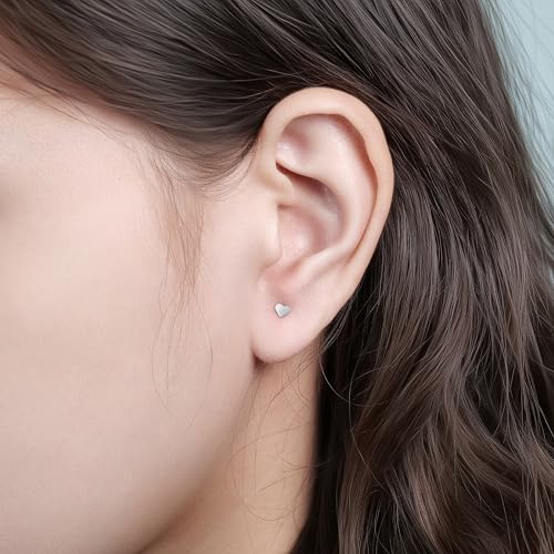 limerencia Titanium Threadless Flat Back Earrings Stud Piercing Jewelry | 20G Press Fit Titanium Push Pop in Cartilage Tragus Labret Lip Medusa Conch Piercing Jewelry Hypoallergenic for Women Men - style: Heart Silver