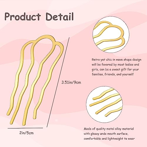 8 Pieces Metal Hair Accessories - Fork Clips, Side Combs, 4 Prong U-Shape Sticks for Updos, Buns, and Styling (Multicolor)