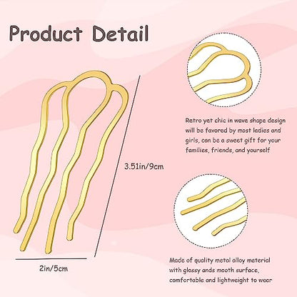 8 Pieces Metal Hair Accessories - Fork Clips, Side Combs, 4 Prong U-Shape Sticks for Updos, Buns, and Styling (Multicolor)