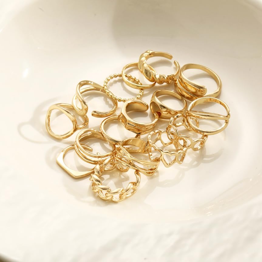 15-25 Pcs Chunky Gold Rings Set for Women, Stackable Finger Midi Rings, Dainty Gold Stacking Statement Womens ring pack - color: Gold-16Pcs