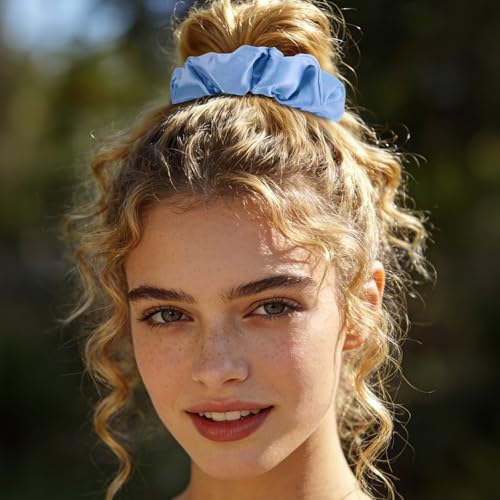 Jaciya Satin Scrunchies for Women Blue Hair Scrunchies Elastic Hair Ties | 24 Pack Elastic Hair Ties for Ponytails and Buns - color: Light Blue