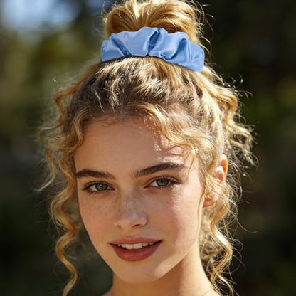 Jaciya Satin Scrunchies for Women Blue Hair Scrunchies Elastic Hair Ties | 24 Pack Elastic Hair Ties for Ponytails and Buns - color: Light Blue