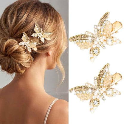 BARTOSI Gold Butterfly Hair Clips Fancy Small Hair Clip Butterfly Hair Accessories for Women and Girls (Pack of 2) - color: Gold