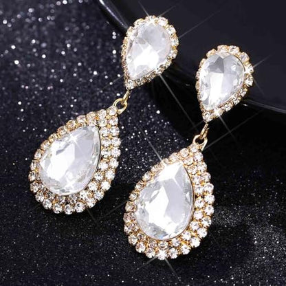 Catery Crystal Wedding Earrings Silver Rhinestone Ear Rings Teardrop Bridal Ear Jewelry for Brides and Women - color: Gold