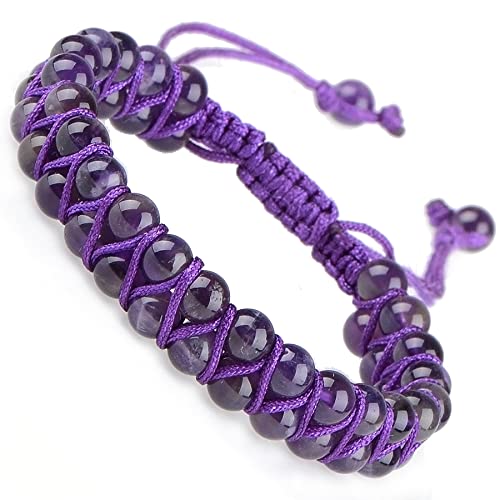 MASSIVE BEADS Double Layer Natural Chakra Healing Power Crystals Macrame Bracelet Yoga Stone Beads Gemstone Meditation Relax Anxiety Bangle for Unisex Women Men - color: Amethyst, size: 6mm