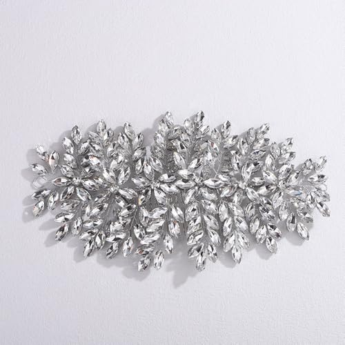 Bridal Rhinestone Hair Comb Large Rhienstone Wedding Headpiece Handmade Crystal Hair Comb for Bride Wedding Hair Accessories for Women (silver) - color: silver
