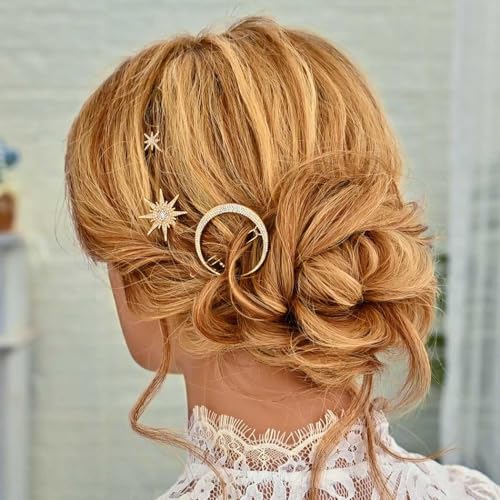 BARTOSI Moon Star Hair Clips Gold Stars Hair pins Crystal Celestial Hair Accessories for Women and Girls (Pack of 3) - color: Gold-Rhinestone