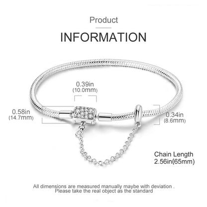 KUNSIR 925 Sterling Silver Snake Chain Bracelet with Safety Chain Charm Bracelets for Women Teen - style: KJB045