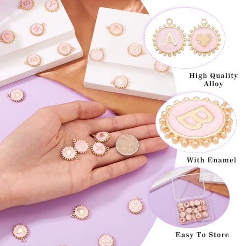 Cheriswelry Letter Alphabet Charm for Jewelry Making Initial Letter A-Z Pendants Flat Round Hexagon Alloy Enamel Charms for Necklace Bracelet Earring Jewelry Making DIY Craft - color: Pink