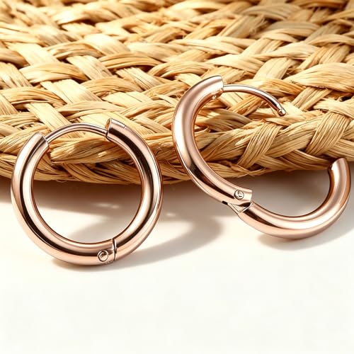 4 Pairs Small Gold Silver Huggie Hoop Earrings for Women Surgical Steel Set | 14K Gold Plated 316L Stainless Steel, 6/8/10/12 mm, Hypoallergenic, Lightweight, Mini Jewelry - color: Rose Gold/4 Pairs