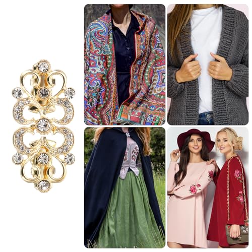 uxcell 2pcs Vintage Sweater Clips, Cape Cloak Clasp Retro Cardigan Clips Shawl Collar Clasp Brooch Clip for Women(Gold)
