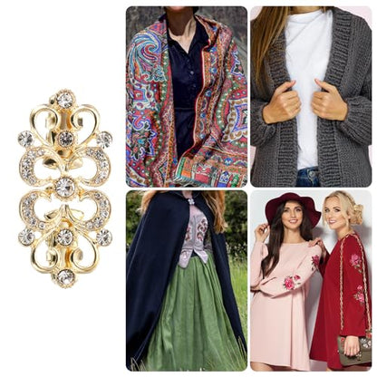uxcell 2pcs Vintage Sweater Clips, Cape Cloak Clasp Retro Cardigan Clips Shawl Collar Clasp Brooch Clip for Women(Gold)