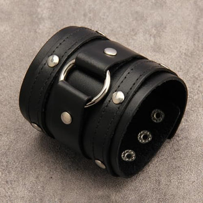 GelConnie Leather Cuff Bracelet for Men Women Wide Leather Wristband Thick Viking Mens Leather Bracelets Gothic Wrist Band Vintage Rock Wristband - style: Wide Leather Cuff