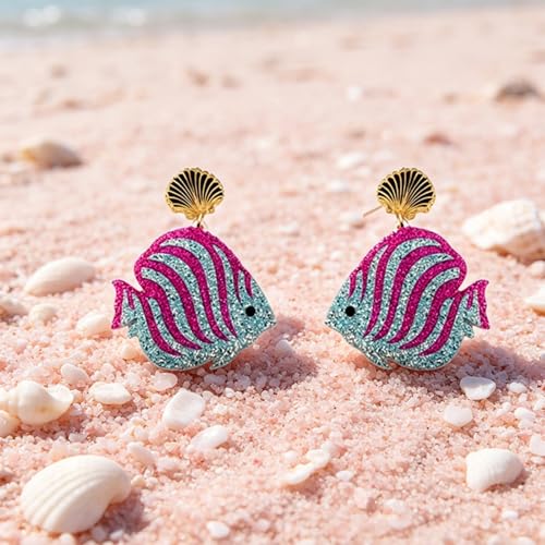 Cute Acrylic Tropical Fish Earrings Creative Parrot Hornbill Drop Dangle Earrings Stylish Animal Statement Earrings Daily Wear Jewelry for Women - color: Rosered Blue Fish