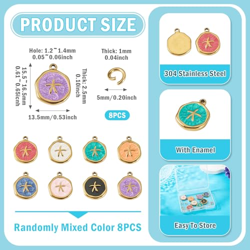 8Pcs Colorful Starfish Enamel Charms Ocean Animal Starfish Charms Stainless Steel Pendant with Jump Rings Golden for DIY Jewelry Making Necklace Bracelet Keychain - color: Starfish