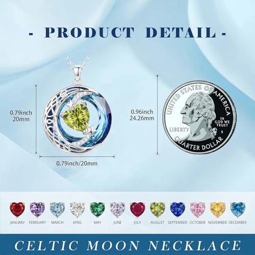 Birthstone Necklace for Women Crystal Moon and Star Pendant White Gold Celtic Moon Jewelry Birthday Graduation Gifts for Wife Her - style: Moon-8