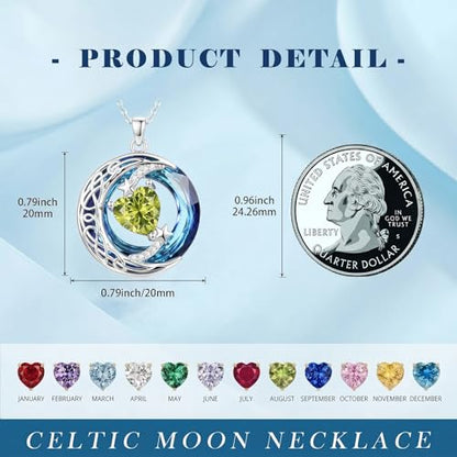 Birthstone Necklace for Women Crystal Moon and Star Pendant White Gold Celtic Moon Jewelry Birthday Graduation Gifts for Wife Her - style: Moon-8