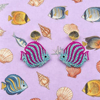 Cute Acrylic Tropical Fish Earrings Creative Parrot Hornbill Drop Dangle Earrings Stylish Animal Statement Earrings Daily Wear Jewelry for Women - color: Rosered Blue Fish