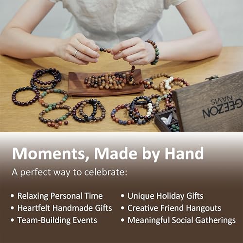 Geezon Navis DIY Bracelet Making Kit Natural Wooden Stone Beads Gift Craft | 10mm 296pcs 16 Colors - Natural & Unique, ALL-IN-ONE , One-of-a-kind, Starter, Gift, Immersive Handcraft, Calming, Meditate