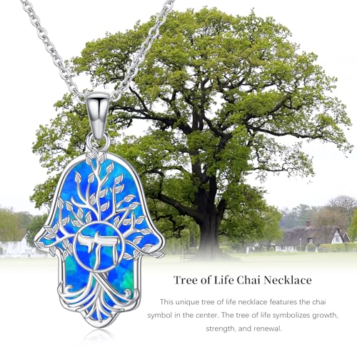 Hamsa Necklace 925 Sterling Silver Evil Eye/Lotus Flower/Star of David/Chai/Yin Yang Hamsa Hand Pendant Jewelry Hand of Fatima Gifts for Women - style: Chai-Blue Opal