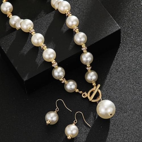 Elegant Minimalist Faux Pearl Jewelry Set for Women - 3-Piece Classic Stud Earrings, Necklace & Bracelet, Timeless Beaded Set for Daily Wear & Special Occasions