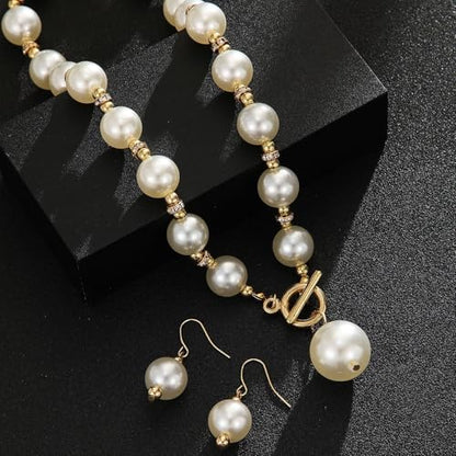 Elegant Minimalist Faux Pearl Jewelry Set for Women - 3-Piece Classic Stud Earrings, Necklace & Bracelet, Timeless Beaded Set for Daily Wear & Special Occasions