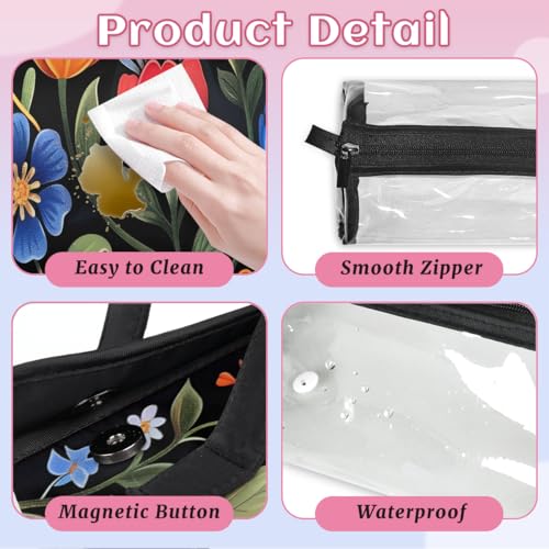 Boho Flower Hanging Roll Up Cosmetic Bag with 4 Removable Storage Bags Waterproof Foldable Toiletry Kit for Women - color: Multicolor 19