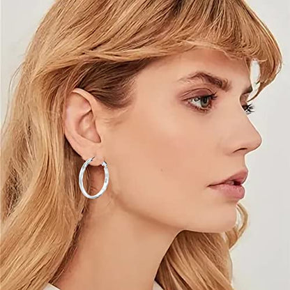 Sterling Silver Hoop Earrings - Diamond-Cut Circle Hoops, Hypoallergenic, 3mm Thin, Oversize 20/30/40/50/60mm - color: Silver,30mm
