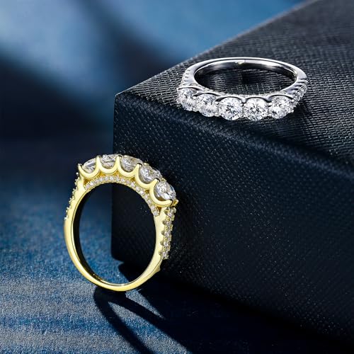 Half Eternity Ring 5A Cubic Zirconia Wedding Band for Women 925 Sterling Silver/Yellow Stacking Ring Size 5-10 - color: Silver