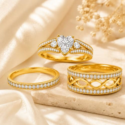 3Piece Moissanite Ring Set for Couples 925 10K 14K 18K Moissanite Wedding Ring - style: Ring 3