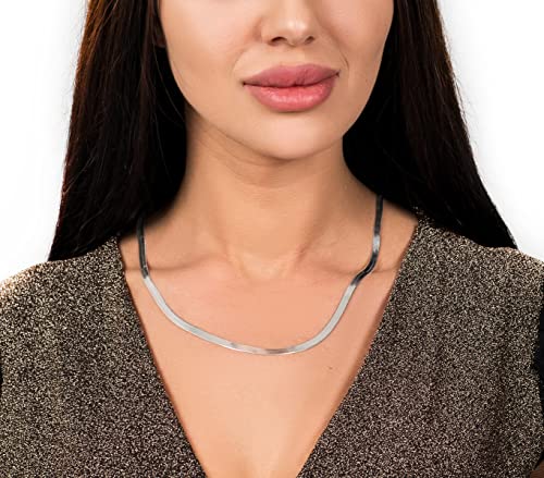 Savlano 925 Sterling Silver 4.5mm Herringbone Flat Snake Magic Chain Necklace for Women & Men with a Gift Box - Made in Italy