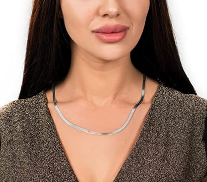 Savlano 925 Sterling Silver 4.5mm Herringbone Flat Snake Magic Chain Necklace for Women & Men with a Gift Box - Made in Italy