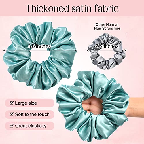 Large Silk Satin Scrunchies - Jumbo Hair Ties for Thick Curly Hair - Pack of 6 (Green) - color: Green, size: 1 Count (Pack of 6)
