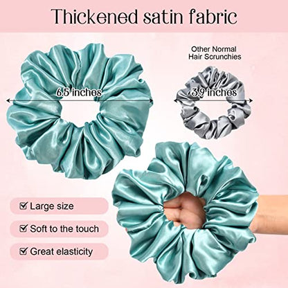 Large Silk Satin Scrunchies - Jumbo Hair Ties for Thick Curly Hair - Pack of 6 (Green) - color: Green, size: 1 Count (Pack of 6)