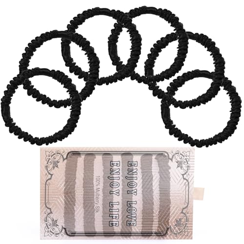 22 Momme 6PCS 100% Mulberry Silk Hair Ties Small Silk Scrunchies for Women Girls Curly Thick Thin Hair .Women's Black Cute Satin Sleepy Bulk Hair Tie Scrunchie Sleep - color: Small Silk Hair ties Style 1