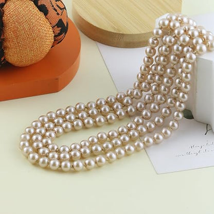 Pearl Necklaces for Women 60'' 70" Long Pearl Necklace 15.75'' Pearl Choker Necklace Chunky Bead Layered Faux Pearl Dangle Wedding Bridal 1920s Gatsby Christmas Costume Jewelry Gifts - color: Champagne-60''