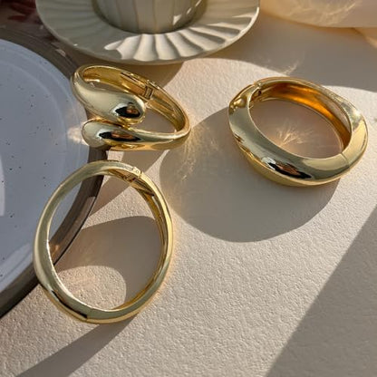 Chunky Gold Bangle Bracelets for Women, 14k Gold Plated Dainty Cuff Stackable Bangles Set, Trendy Bracelet Stack Fashion Jewelry Gifts - color: 07-GOLD
