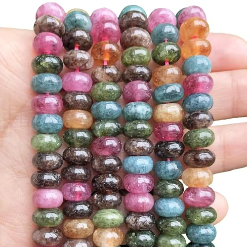 Songxi 5x8mm Dark Tourmaline Rondelle Beads, 75PCS Spacer Round Loose Abacus Beads for Jewelry Making, Gemstone for Bracelet Necklace Earrings, Arts and Crafts - color: Dark Tourmaline