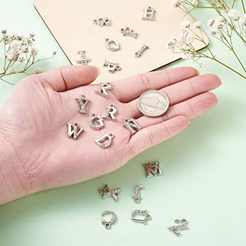 Craftdady Letter Charms Capital Pendants Mixed A-Z Initial Letter Number Charms DIY Bracelet Necklace Pendants for Jewelry Making, Gold, Antique Silver, Platinum - color: Platinum + Crystal, 11-13x8-12mm