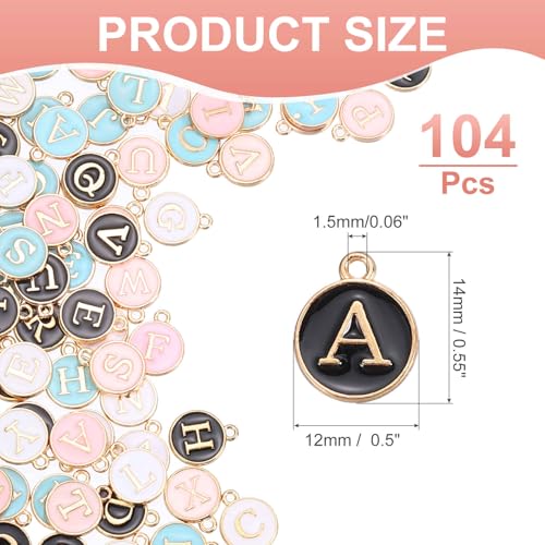 MECCANIXITY Letter Initial Charm Double Sided Alphabet Pendants A-Z Letter Charm for Jewelry Making Necklaces Bracelets Earrings DIY Accessories - color: White/Black/Pink/Lake Blue