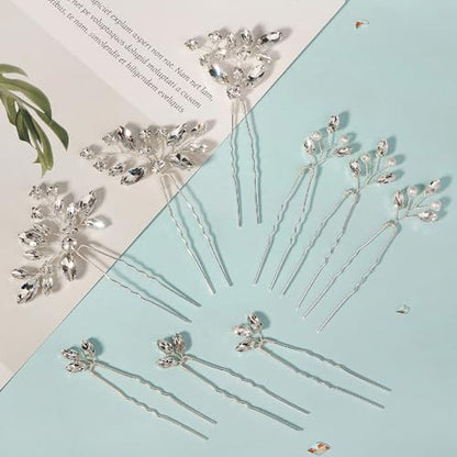 9 Pieces Hair Accessories Bride Hair Pins Rhinestone Bridal Hairpiece for Women Crystal Jewelry for Bridesmaids Flower - color: A Silver
