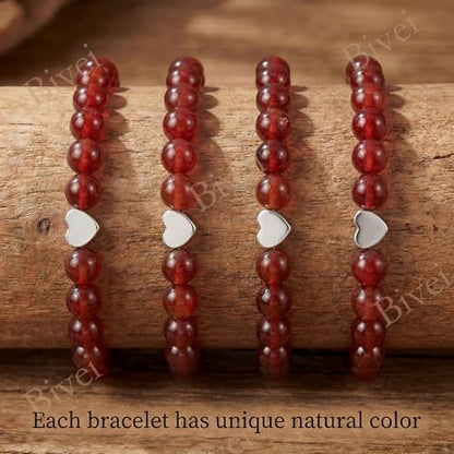 Bivei Crystal Stretch 6mm Bracelets for Women | Handmade Natural Stone Beaded Stretch Bracelet, Stainless Steel Heart Bead, Tranquility Yoga Gift Jewelry for Women - color: Carnelian - Energizing