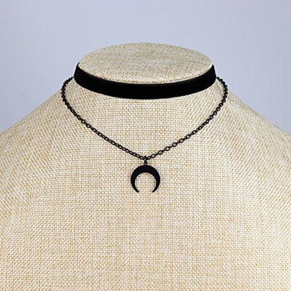Gothic Layered Necklace, Black Velvet Choker with Dark Pendant | Soft Velvet Choker, Black Pendant, Layered Chain, Dark Academia Aesthetic, Alt Fashin Jewelry, Goth Gift for Women - style: Black Sailor Moon