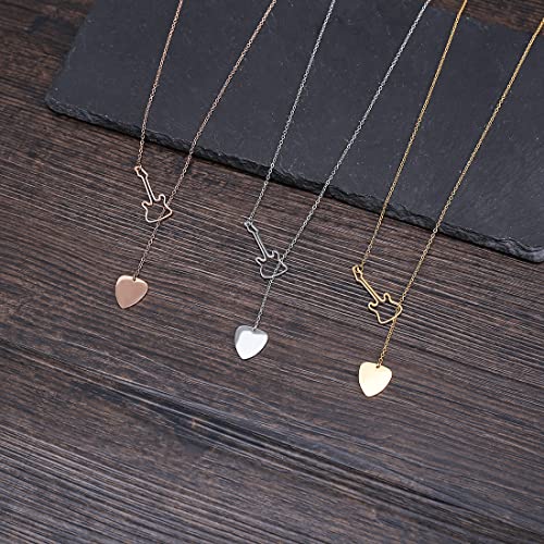18K Gold Plated Stainless Steel Bee Honeycomb Pendant Necklace, Adjustable Y Lariat Conch/Guitar/Horseshoe Necklace for Women - color: Gold, style: Guitar