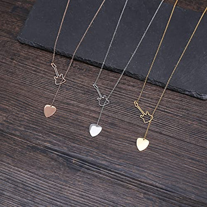 18K Gold Plated Stainless Steel Bee Honeycomb Pendant Necklace, Adjustable Y Lariat Conch/Guitar/Horseshoe Necklace for Women - color: Silver, style: Guitar