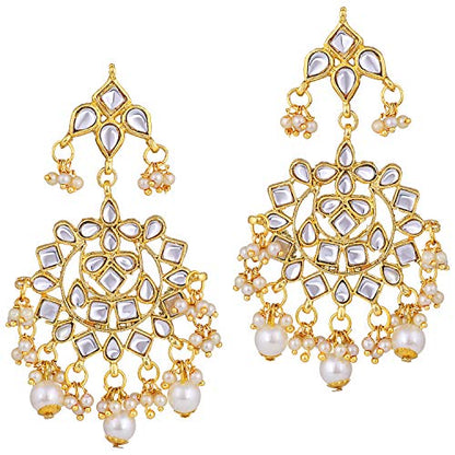 Aheli Elegant Indian Faux Kundan Studded Choker Necklace with Maang Tikka Set Ethnic Wedding Wear Bharatanatyam jewellery set Gift for Women - color: White