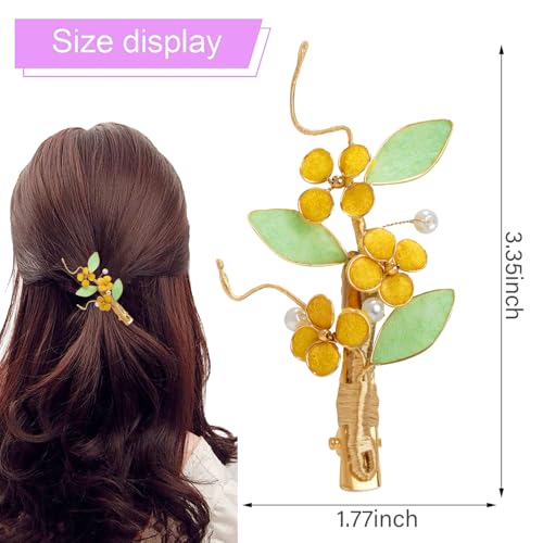 Bridal Flower Hair Clips, Crystal Hair Pins Pearl Rhinestone Hair Barrettes, Wedding Hair Pieces Pearl Headpieces Hair Accessories for Women Girls - color: Green&Yellow